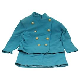 Saint Laurent-SAINT LAURENT Jacket Skirt Setup Cotton Blue Auth kk477-Blue