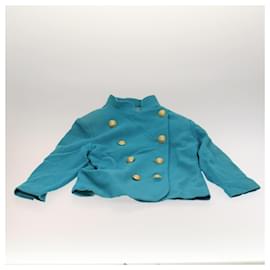 Saint Laurent-SAINT LAURENT Jacket Skirt Setup Cotton Blue Auth kk477-Blue