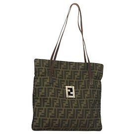 FENDI Zucca Canvas Schultertasche Braun Schwarz Auth hk2786 Braun Schwarz