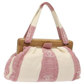 CHANEL Bolsa de mão em lona bege ouro CC Auth 122428V Bege Dourado