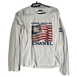 T-shirt Chanel Paris Dallas Bianca in Cotone a Maniche Lunghe Bianco