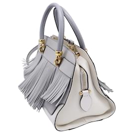 Tod's-Tod's Sella Fringe-Trimmed Bag in Grey Leather-Grey