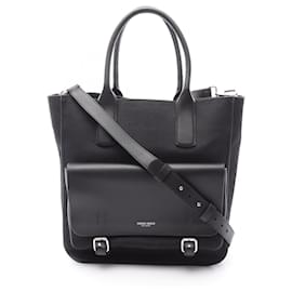 Armani-Giorgio Armani Canvas Leather Tote Bag-Black