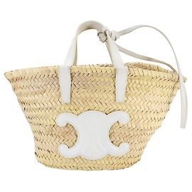 Céline CELINE Teen Triomphe Classic Panier Bolsa 2em1 de Mão e Ombro Branco Bege