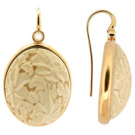 NEUF BOUCLES D'OREILLES POMELLATO VICTORIA ENGRAVED OR JAUNE 18K AGATE Doré