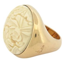 BAGUE POMELLATO VICTORIA ENGRAVED T55 EN OR JAUNE 18K AGATE & DIAMANT RING Doré