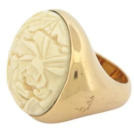 Pomellato-POMELLATO VICTORIA RING ENGRAVED T55 IN 18K YELLOW GOLD AGATE & DIAMOND RING-Golden