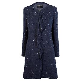 Chanel 14K$ Jewel Logo Emebellished Twed Coat 38 FR Navy blue