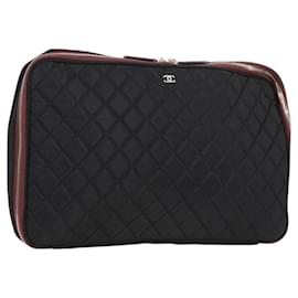 Chanel-CHANEL Matelasse PC Case Nylon Black Silver CC Auth 121516M-Black,Silvery