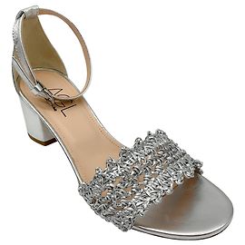 Bruno Magli AGL Silver Crochet Leather Ankle Strap Sandal Silvery
