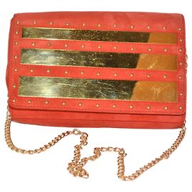 Sac à main Giuseppe Zanotti en daim rouge et détails dorés Rouge Doré