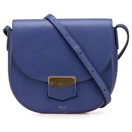 Céline Trotteur em couro de bezerro granulado azul Celine Azul