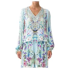 Blusa de seda com embellishments de cristal Camilla Sunrise em Sintra Nova S Multicor