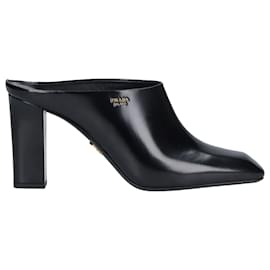 Prada Leather Logo Mules Black