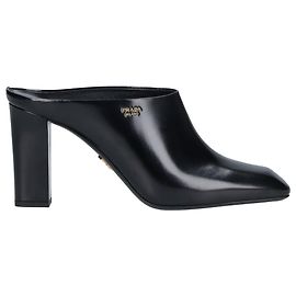 Mule in pelle con logo Prada Nero