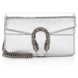 Gucci Metallic Leather Dionysus Super Mini Bag Silber Metallisch