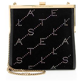 Stella Mc Cartney Mini Schultertasche aus Samt mit Kristallmonogramm Stella McCartney Schwarz