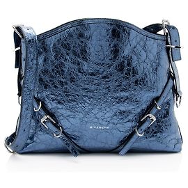Givenchy Metallic Leather Voyou Medium Hobo Blau