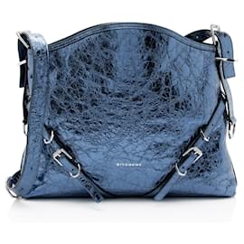 Givenchy-Givenchy Metallic Leather Voyou Medium Hobo-Blue