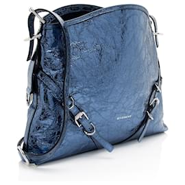 Givenchy-Givenchy Metallic Leather Voyou Medium Hobo-Blue