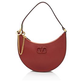 Valentino Garavani Valentino Bolsa Hobo Mini Corrente VLogo Lua em Couro Graneado de Bezerro Vermelho
