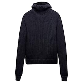 Pull à capuche en laine Prada Bleu