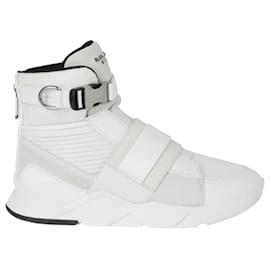 Balmain-Balmain Exton Mixed-Media High-Top Sneakers-White