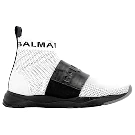Balmain-Balmain Logo Socks Sneakers-White