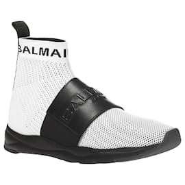 Balmain-Balmain Logo Socks Sneakers-White