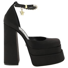 Versace Silk Satin Platform Pumps Black