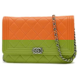 Chanel-Chanel Boy Chain Wallet in Orange Lambskin-Orange