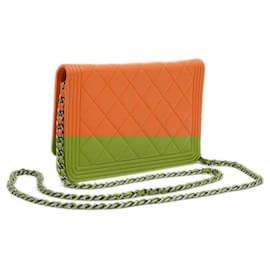 Chanel-Chanel Boy Chain Wallet in Orange Lambskin-Orange