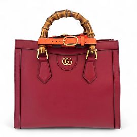 GUCCI Diana Small Leder Tote Bag mit Bambusgriff Rot