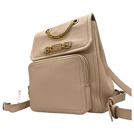 BALLY Pink Beige Leather Backpack Beige