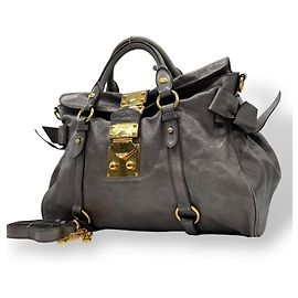 Miu Miu Gray Leather Handbag Brown
