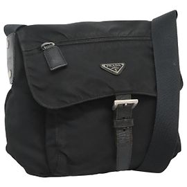 PRADA Shoulder Bag Nylon Black Silver Auth bs26590 Black Silvery