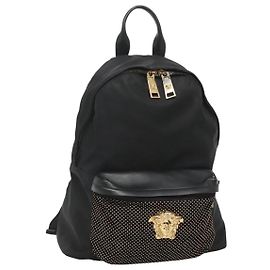 Borsa a spalla Medusa VERSACE in nylon pelle nera oro Auth bs26702 Nero D'oro