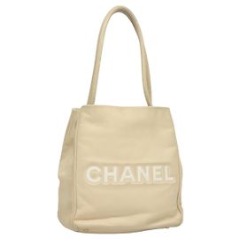 CHANEL Sac Cabas Camélia Cuir Beige CC Auth 128453 Beige