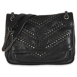 Bolsa de corrente Niki Small em couro de bezerro preto matelassé com studs Saint Laurent Preto
