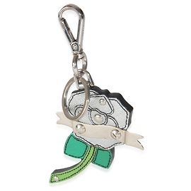 Portachiavi a fiore Saffiano argento verde di Prada Altro