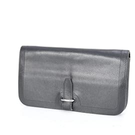 Hermès-Hermes Black Leather Long Wallet-Black