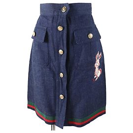 Gonna in denim GUCCI con logo GG e ricamo di coniglio Blu Altro