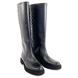 Fendi Leather Long Boots Zucca Black Black