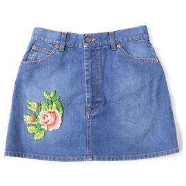 Gonna in denim GUCCI con ricamo floreale Blu