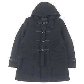 COACH Wool Nylon Leather Trimmed Duffel Coat L Black