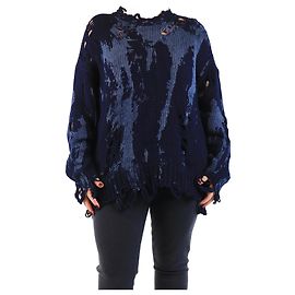 R13 Übergroßer, abgenutzter dunkelblauer Pullover - Größe M Blau