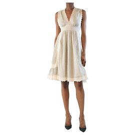 Paul Smith Vestido mini de renda floral creme e azul - tamanho UK 10 Cru