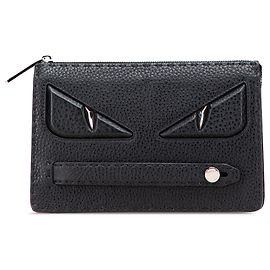 Fendi Schwarze Leder Selleria Monster Clutch Schwarz