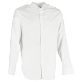 Camicia a maniche lunghe con bottone nascosto Giorgio Armani in cotone bianco Bianco Crudo