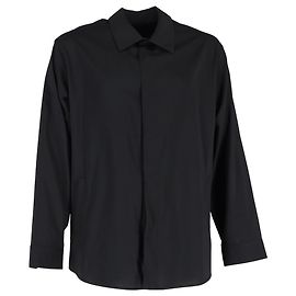 Giorgio Armani Langarmhemd mit verstecktem Knopf aus schwarzer Baumwolle Schwarz